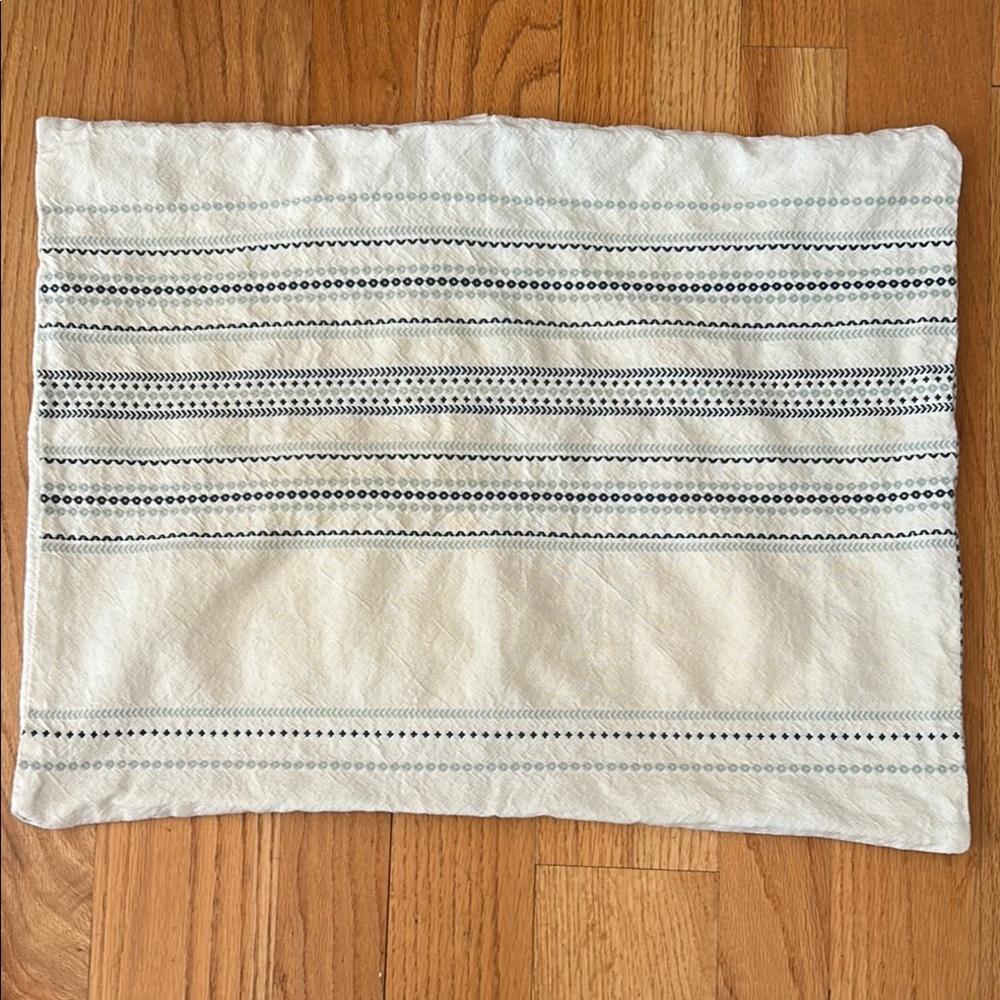 Coyuchi White and blue geo stripe pillow sham